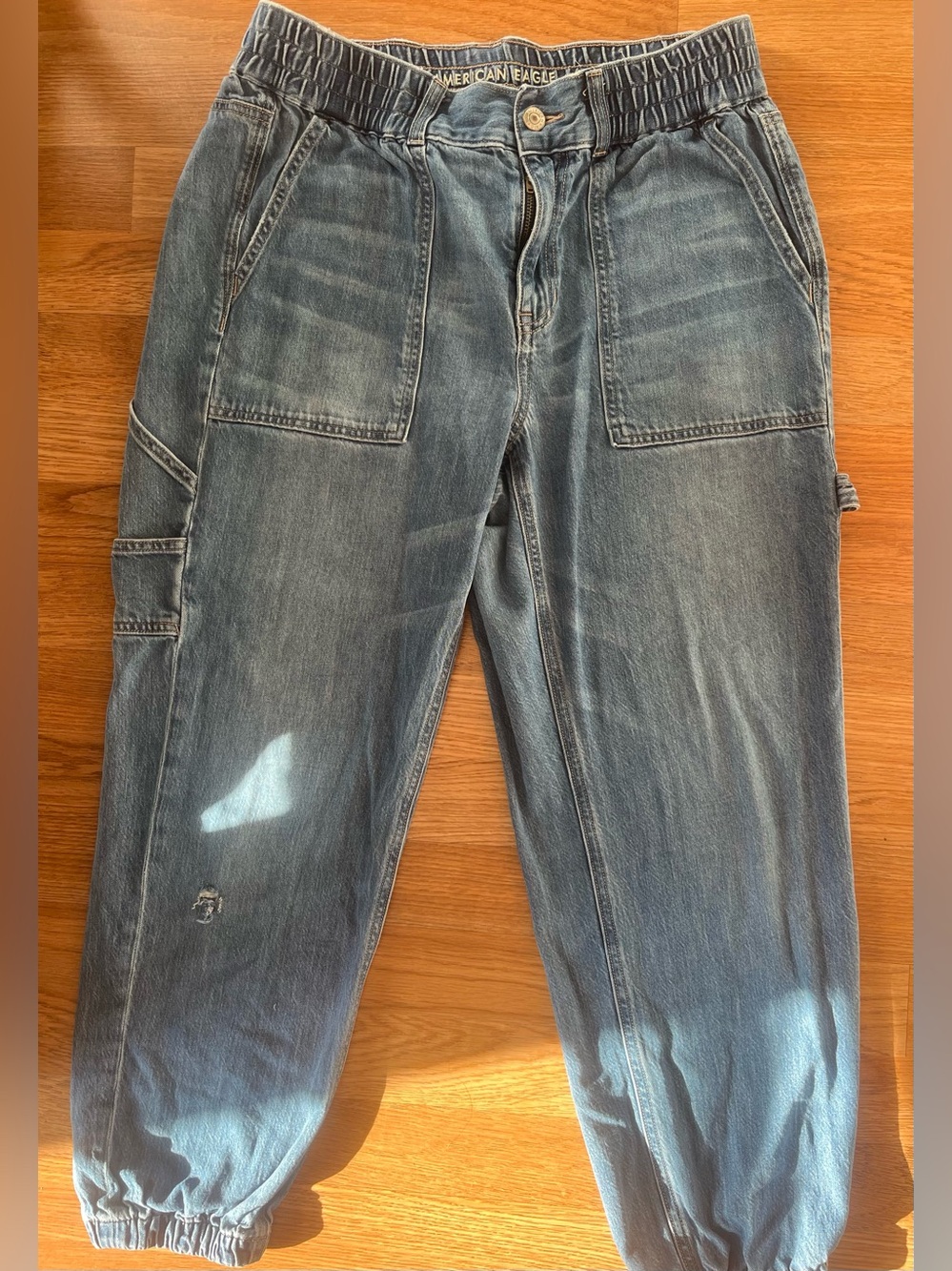 American Eagle Denim Utility Joggers Size 10 Cargo Pocket Medium Wash Jeans